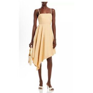 $551 A.L.C. Women's Beige Verona Asymmetric-Hem Midi Fit & Flare Dress Size 12